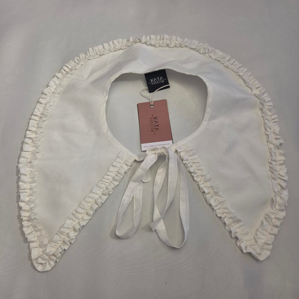 Kata Haratym White Ruffle Detachable Peter Pan Collar Ribbon Tie NWT